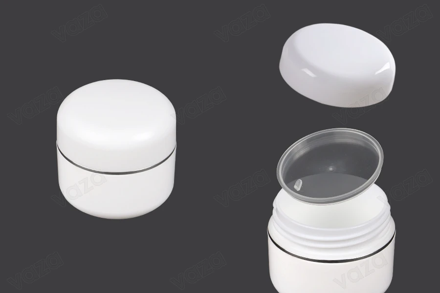 Pot en plastique de 20ml à double fond avec bande argentée, joint et couvercle - 12 pcs-photo_produit