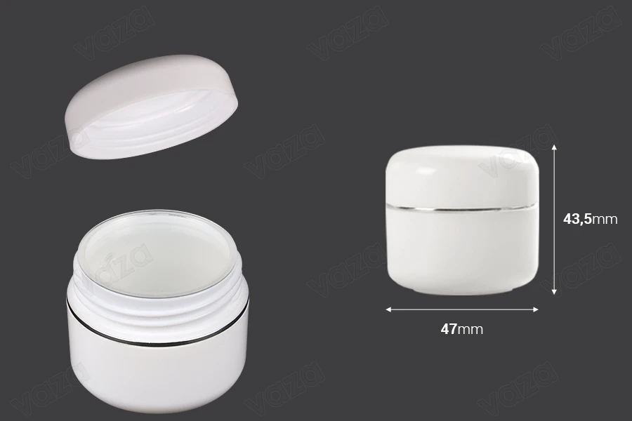 Pot en plastique de 20ml à double fond avec bande argentée, joint et couvercle - 12 pcs-photo_dimensions