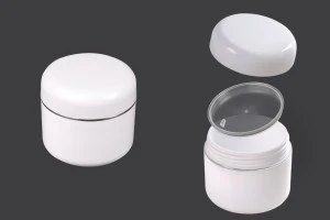 Glas 50ml Kunststoff Doppelhub mit Silberstreifen, Dichtung und Deckel - 12 Stk-1