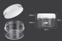 Ακρυλικό βάζο 50 ml διάφανο με λευκό καπάκι και ασημί ρίγα σε συσκευασία 12 τεμαχίων Ακρυλικό βάζο 50 ml διάφανο με λευκό καπάκι και ασημί ρίγα σε συσκευασία 12 τεμαχίων