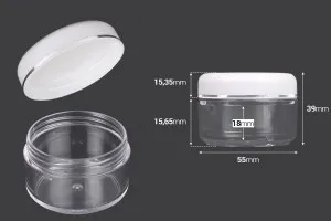 Ακρυλικό βάζο 50 ml διάφανο με λευκό καπάκι και ασημί ρίγα σε συσκευασία 12 τεμαχίων-2