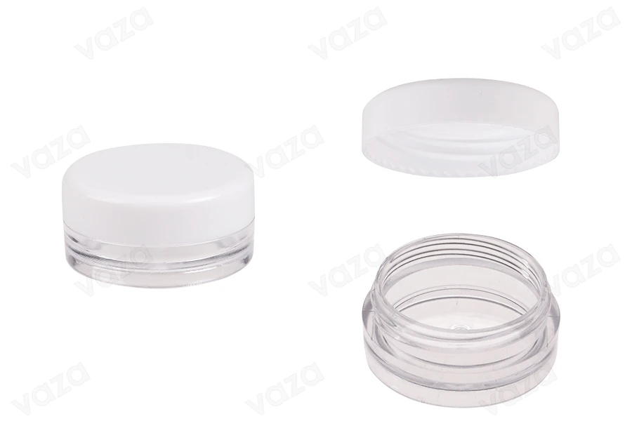 Kavanoz akrilik 3 ml transparent me kapak të bardhë Kavanoz akrilik 3 ml transparent me kapak të bardhë-imazh_produkt