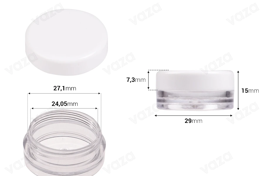 Kavanoz akrilik 3 ml transparent me kapak të bardhë Kavanoz akrilik 3 ml transparent me kapak të bardhë-imazh_dimensione