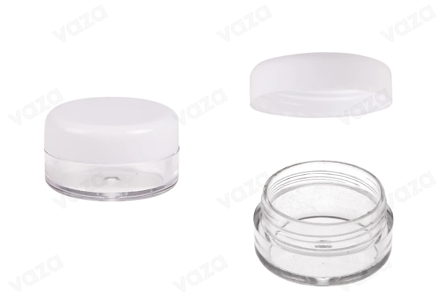 Kavanoz akrilik transparent për kremra 5 ml me kapak te bardhë Kavanoz akrilik transparent për kremra 5 ml me kapak te bardhë-imazh_produkt