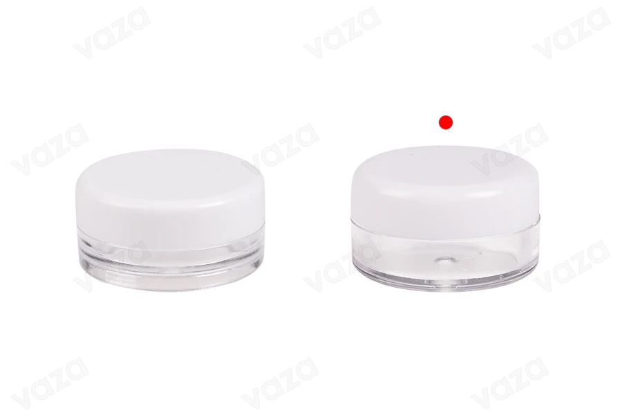 Kavanoz akrilik transparent për kremra 5 ml me kapak te bardhë Kavanoz akrilik transparent për kremra 5 ml me kapak te bardhë-imazh_grup