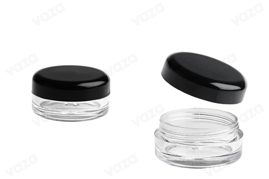 Petit pot en acrylique de 3ml transparent avec bouchon noir - 12 pcs-photo_produit