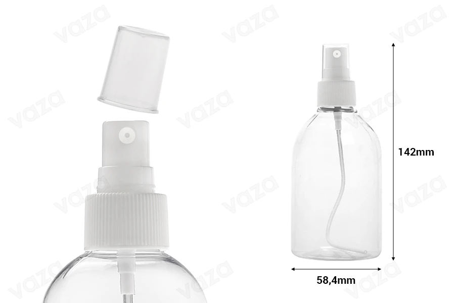250ml PET spray bottle for slightly oily solutions in a package with 12 pieces. 250ml PET spray bottle for slightly oily solutions in a package with 12 pieces.-image_dimensions