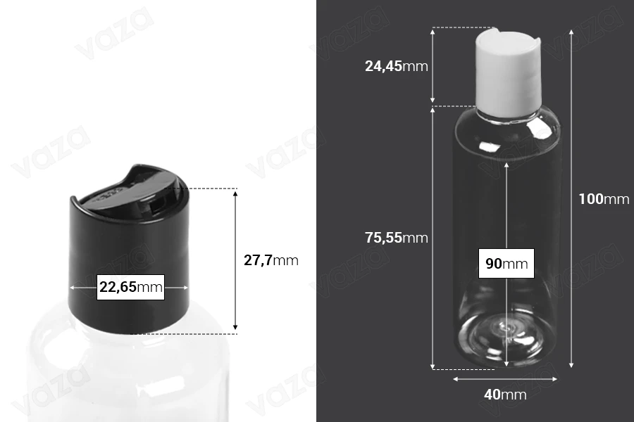 Botiglia da 100 ml in plastica (PET) con tappo Disk-top - 12 pz-dimensioni_immagine