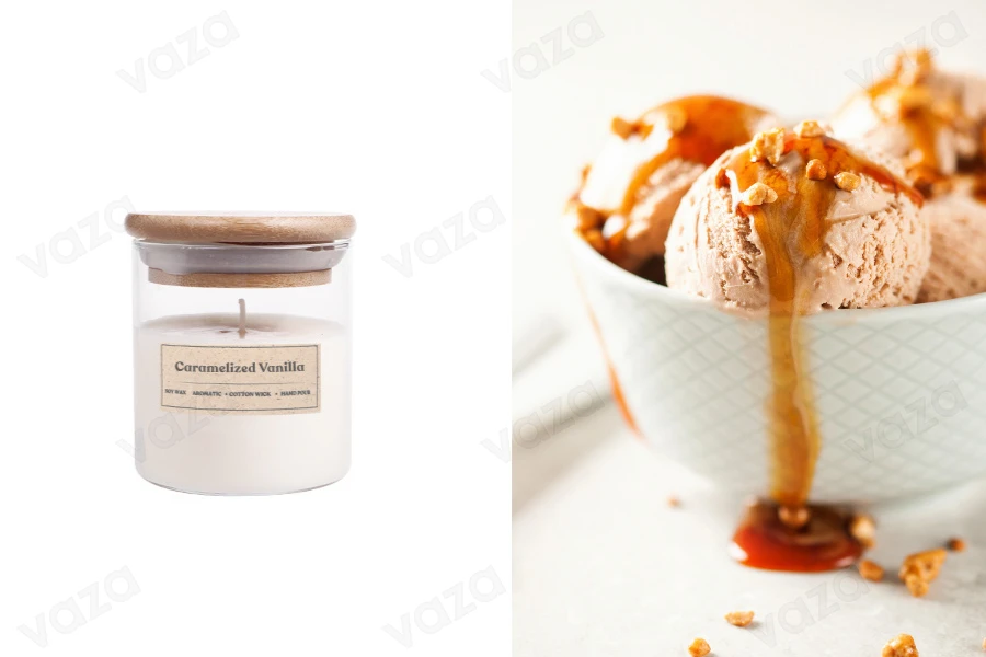 Caramelized Vanilla Qiri aromatik soje me fitil pambuku (110gr)-imazh_produkt