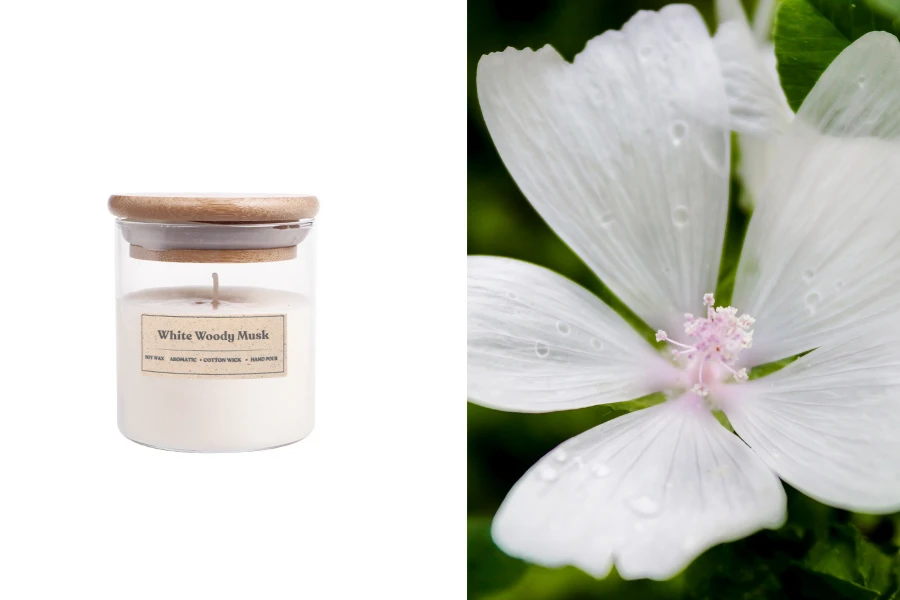 White Woody Musk Αρωματικό κερί σόγιας με βαμβακερό φυτίλι (110gr)
