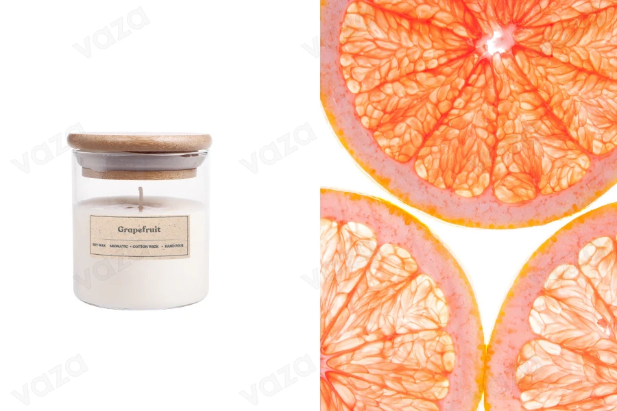 Grapefruit qiri aromatik soje me fitil pambuku (110gr) Grapefruit qiri aromatik soje me fitil pambuku (110gr) -imazh_produkt