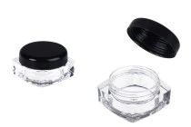 Βάζο τετράγωνο 5 ml ακρυλικό διάφανο με μαύρο καπάκι για κρέμες συσκευασία 12 τεμαχίων