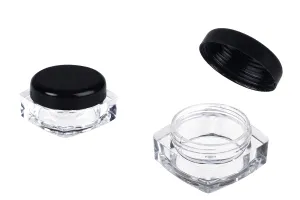 Pot carré de 5 ml en acrylique transparent avec bouchon noir pour crèmes, en lot de 12 pièces-1