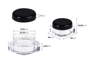 Pot carré de 5 ml en acrylique transparent avec bouchon noir pour crèmes, en lot de 12 pièces-2