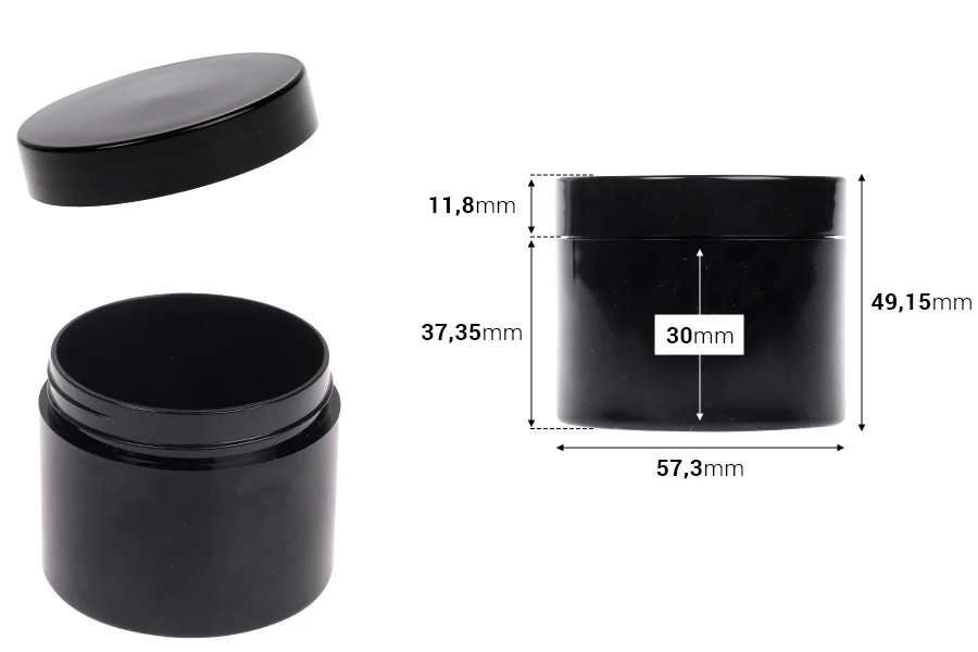 Βάζο μαύρο ακρυλικό 70 ml για κρέμες με εσωτερικό liner σε συσκευασία 12 τεμαχίων