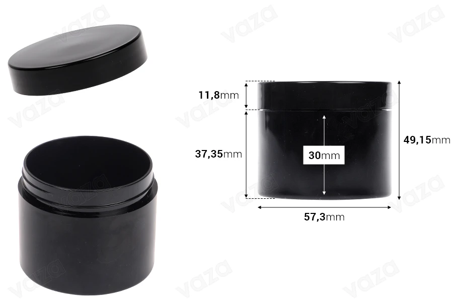Βάζο μαύρο ακρυλικό 70 ml για κρέμες με εσωτερικό liner σε συσκευασία 12 τεμαχίων Βάζο μαύρο ακρυλικό 70 ml για κρέμες με εσωτερικό liner σε συσκευασία 12 τεμαχίων-εικόνα_διαστάσεις