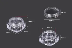 Βαζάκι ακρυλικό  τετράγωνο 5 ml διάφανο με  καπάκι για κρέμες -συσκευασία 12 τεμαχίων-3