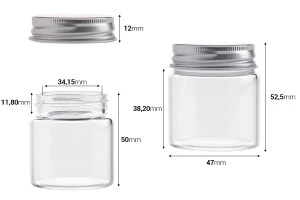 Pot en verre de 50ml avec couvercle en aluminium argenté 47 x 52,5 mm - 12 pcs-2