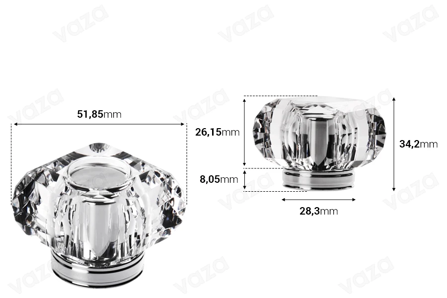 Pompe de pulvérisation acrylique et capuchon (15/400) de couleur or ou argent - 6 pcs-photo_dimensions