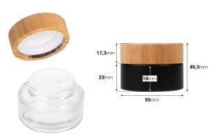 Pot en verre 30 ml avec couvercle en bambou et joint en plastique de couleur transparente ou noire-2