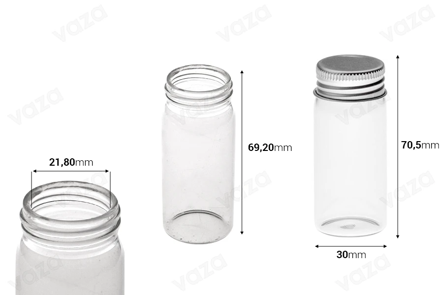 Mini 30ml glass bottles with aluminum cap, available in a package with 12 pieces Mini 30ml glass bottles with aluminum cap, available in a package with 12 pieces-εικόνα_διαστάσεις