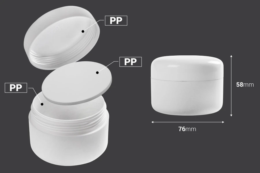 White 100ml double wall plastic cream jar with sealing disc