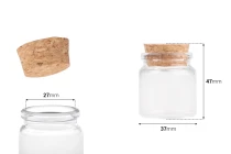 Bottiglietta per bomboniera da 20 ml con tappo in sughero per matrimonio e battesimo 37x47mm - 12 pz