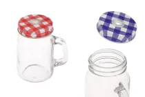 Glas 100 ml mit Henkel und Deckel mit Öffnung für Strohhalm