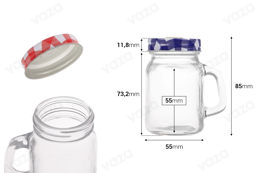 Glas 100 ml mit Henkel und Deckel mit Öffnung für Strohhalm Glas 100 ml mit Henkel und Deckel mit Öffnung für Strohhalm-bildabmessungen