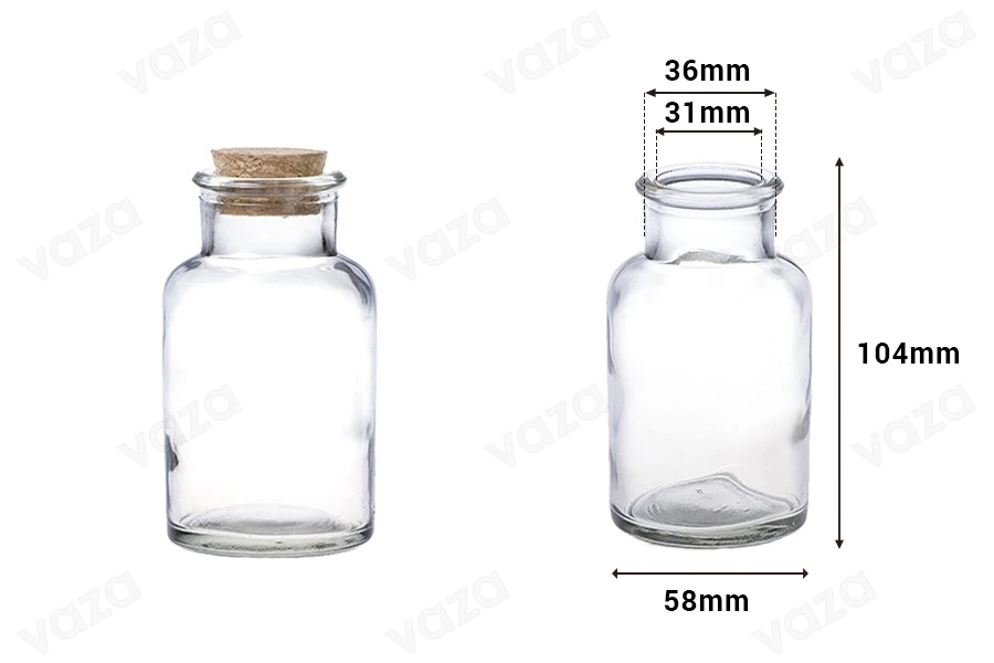 Γυάλινο μπουκαλάκι 150 ml με φυσικό φελλό-εικόνα_διαστάσεις