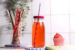 250ml glass bottle for juices, available with straw hole lid-3