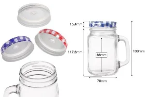 Glas 450 ml mit Henkel und Deckel mit Öffnung für Strohhalm-2