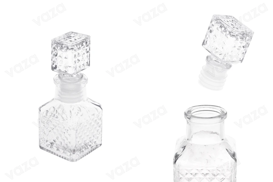 Μπουκαλάκι 60 ml μινιατούρα 106x44 mm με ανάγλυφα σχέδια και γυάλινο πώμα-εικόνα_προϊοντική