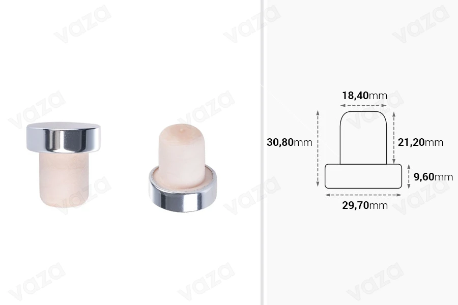 Bouchon en silicone synthétique F 19 avec tête argentée brillante-