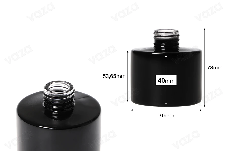 Φιάλη γυάλινη κυλινδρική 100 ml σε μαύρο χρώμα κατάλληλη για αρωματικό χώρου-εικόνα_διαστάσεις
