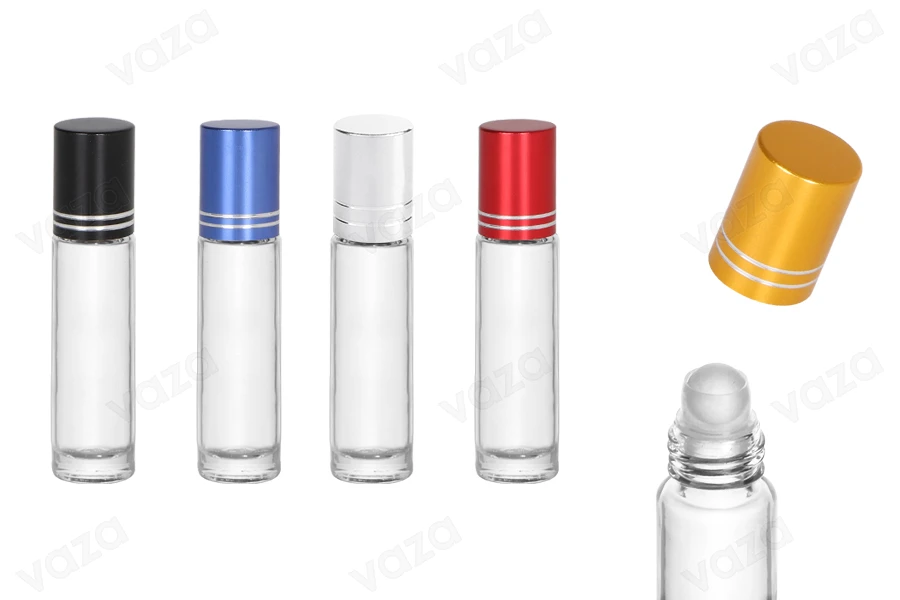 Transparent 10ml glass roll-on bottle with glass roll-on ball and silver stripe jar cap-image_product
