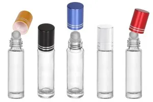 Flacon en verre Roll-on de 10 ml transparent avec bille en verre et bouchon avec bande argentée-6