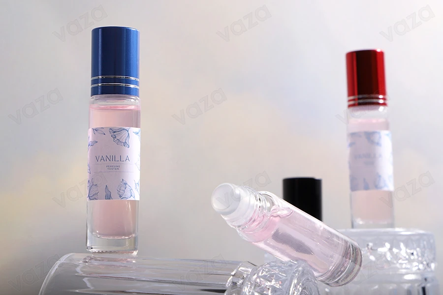 Transparent 10ml glass roll-on bottle with glass roll-on ball and silver stripe jar cap-image_group
