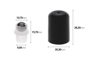 Bille métallique (roll-on) avec bouchon en plastique noir - 50 pcs-2