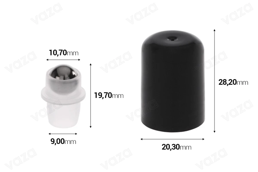 Sfera in metallo (roll-on) con tappo in plastica nera -  50 pezzi.-dimensioni_immagine