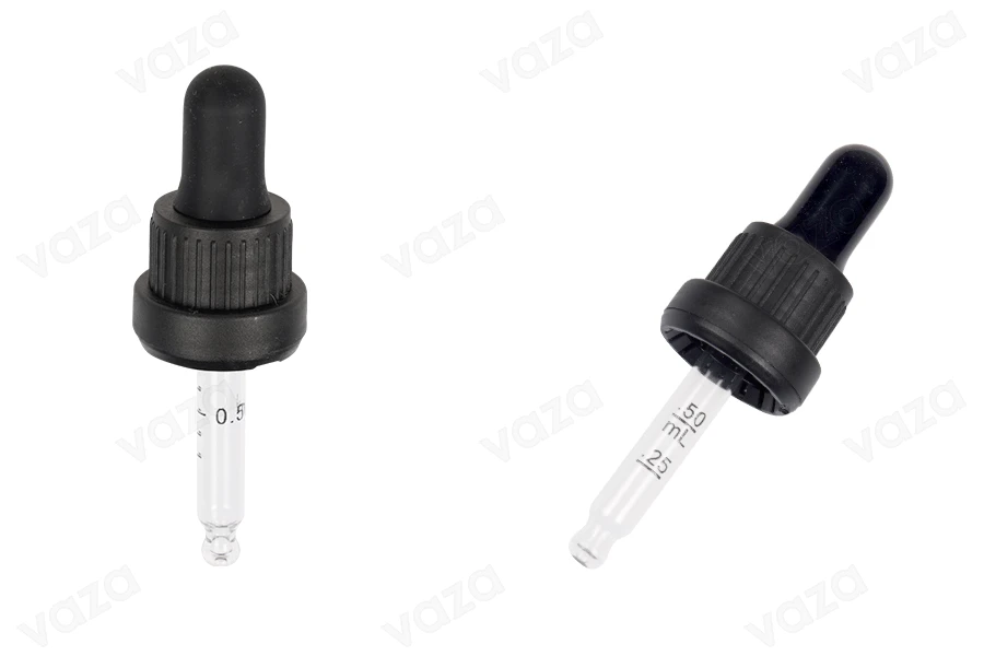 Tropffachgerät 10 ml mit schwarzer breiter Sicherheitskappe, Bewertung und Schnuller in schwarzer Matte oder glänzender Farbe - in Einzelverpackung-produktbild