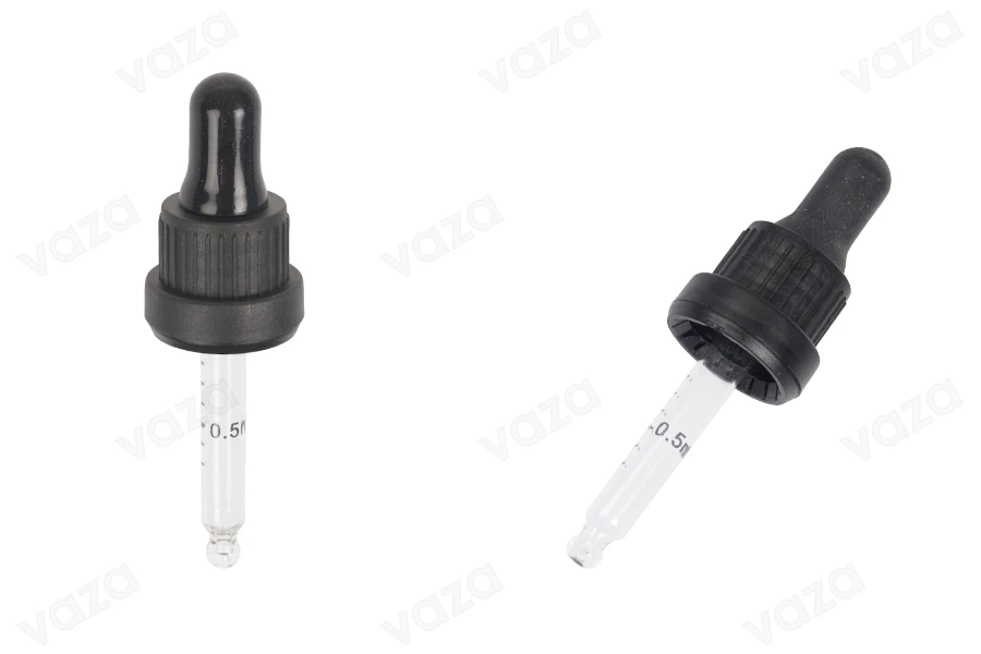 Dropper 15 ml with black wide tamper-evident cap and bulb in shiny black or MAT color - individually wrapped-image_product