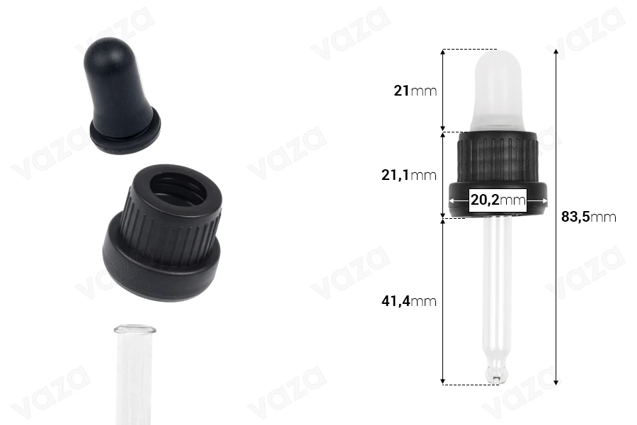 Σταγονομετρητής 15 ml με μαύρο φαρδύ καπάκι ασφαλείας, χωρίς διαβάθμιση και πιπίλα ημιδιάφανη ή μαύρη ΜΑΤ - σε ατομική συσκευασία Σταγονομετρητής 15 ml με μαύρο φαρδύ καπάκι ασφαλείας, χωρίς διαβάθμιση και πιπίλα ημιδιάφανη ή μαύρη ΜΑΤ - σε ατομική συσκευασία-εικόνα_διαστάσεις