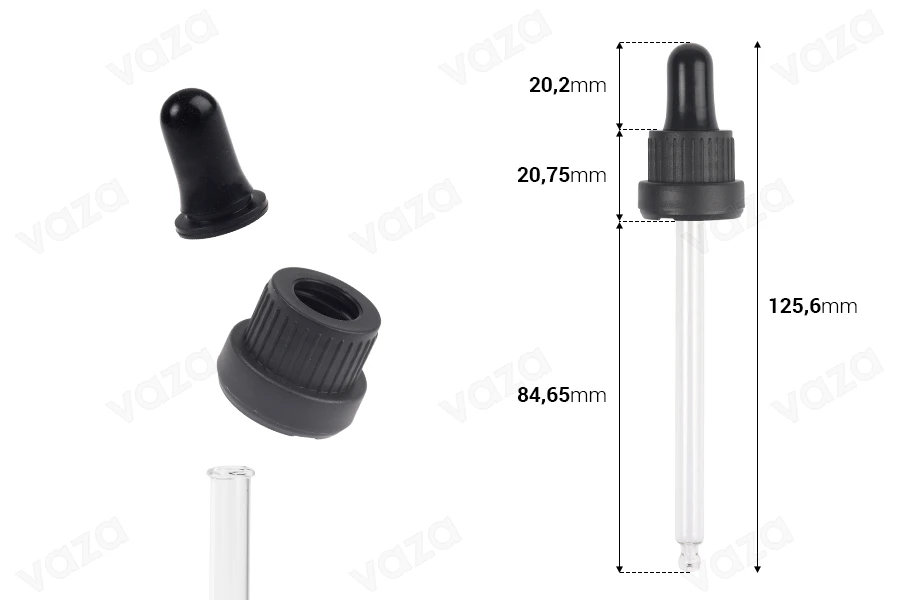 Pika 100 ml me kapak sigurie të gjerë, pa shkallëzim dhe biberon transparent MAT - i zi - në paketimin individual-imazh_dimensione