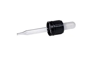 Dropper 20 ml - Glass pointed pipette individually wrapped (black tamper-evident cap - transparent bulb)-1
