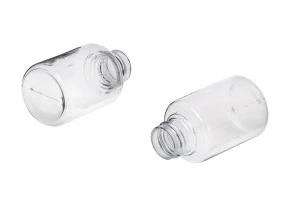 Bottiglietta trasparente in PET da 65 ml con beccuccio in PP 24-4