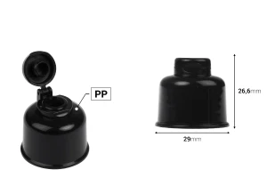 Καπάκι πλαστικό flip top PP24 σε μαύρο χρώμα-εικόνα_διαστάσεις