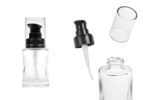 30ml glass cream bottle with black plastic dispenser pump and transparent cap-image_product
