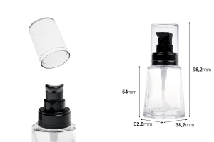 30ml glass cream bottle with black plastic dispenser pump and transparent cap-image_dimensions