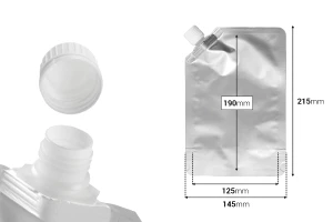 Συσκευασία (ασκός) αλουμινίου τύπου Doy Pack 500 ml με πλαϊνό λευκό καπάκι ασφαλείας - 50 τμχ-εικόνα_διαστάσεις
